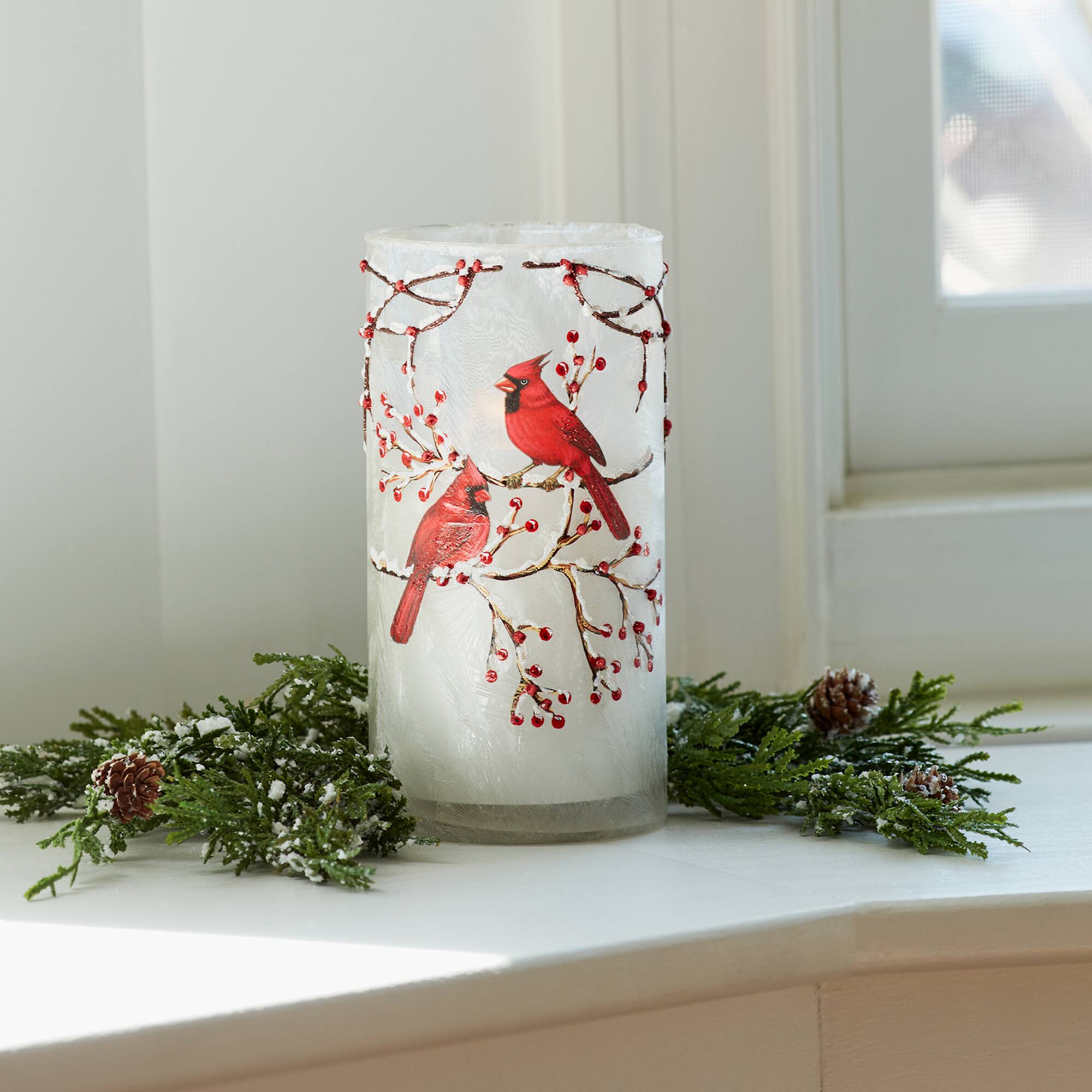 8" Cardinal Glass Candle Holder Set